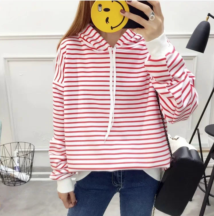 QA-874 - Fashion Stripe Hooded Top Red